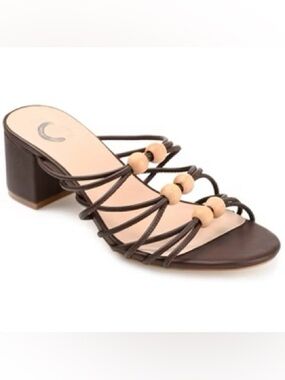 Journee Collection Kennadi Brown Strappy Block Heel Sandal with Bead Accents New